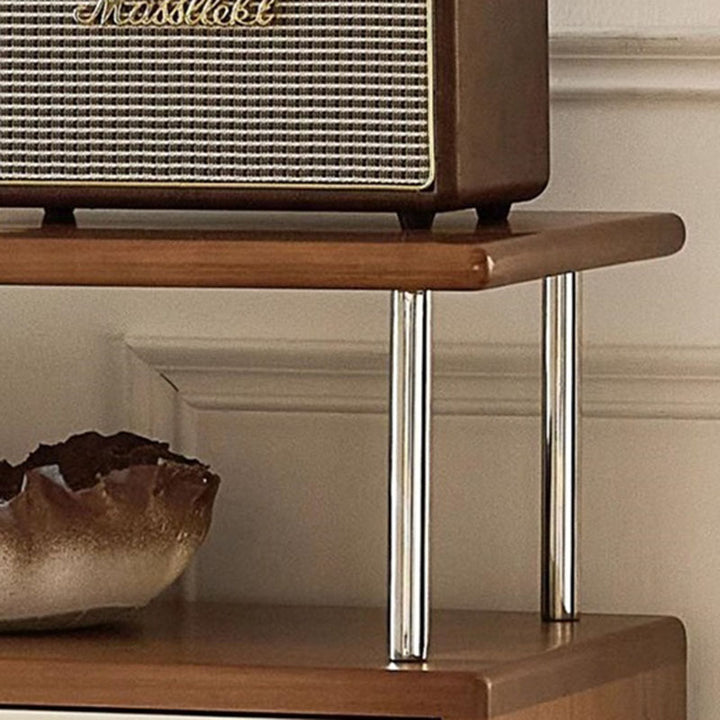 Meuble de rangement contemporain scandinave rectangulaire en bois massif, panneau de fibres à densité moyenne et acier inoxydable, à 2 tiroirs pour salon 