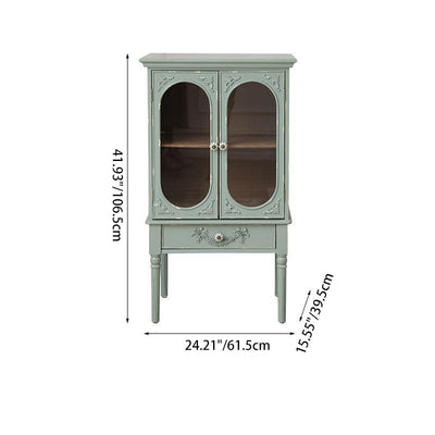 Traditional French Carved Design Rectangular Solid Wood Medium Density Fiberboard Glass Side Table 1-Cabinet For Living Room