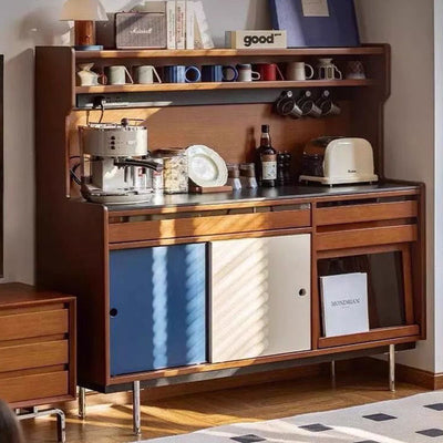 Contemporary Scandinavian Rectangular Stone Slab Solid Wood Multi-layer Plate Stainless Steel Storage Cabinet 2-Drawer For Living Room