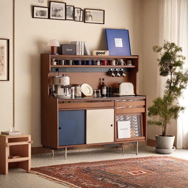 Contemporary Scandinavian Rectangular Stone Slab Solid Wood Multi-layer Plate Stainless Steel Storage Cabinet 2-Drawer For Living Room