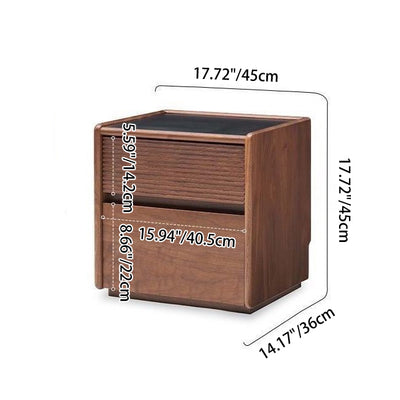 Contemporary Scandinavian Rectangular Stone Slab Solid Wood Nightstand 2-Drawer For Bedroom