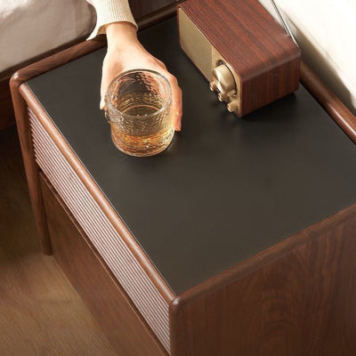 Contemporary Scandinavian Rectangular Stone Slab Solid Wood Nightstand 2-Drawer For Bedroom