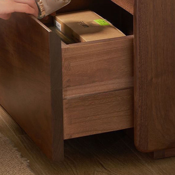 Contemporary Scandinavian Rectangular Stone Slab Solid Wood Nightstand 2-Drawer For Bedroom
