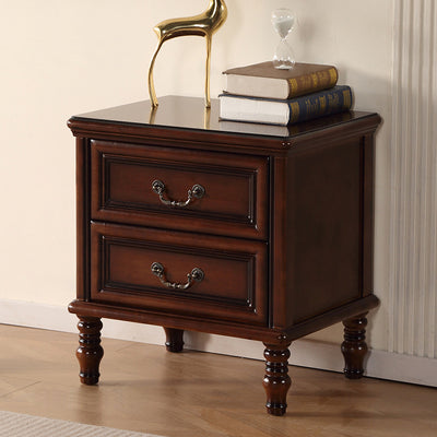 Modern Minimalist Rectangular Solid Wood Nightstand 2-Drawer For Bedroom