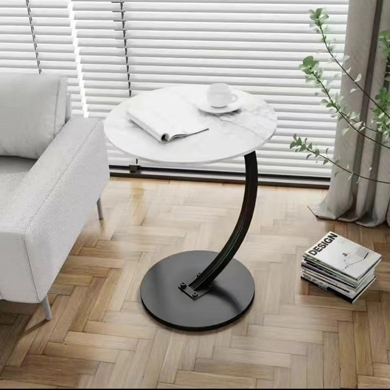 Modern Minimalist Round Wood Grain MDF Stainless Steel End Table For Living Room