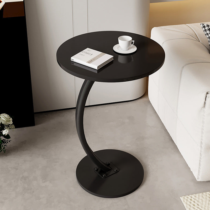 Modern Minimalist Round Wood Grain MDF Stainless Steel End Table For Living Room