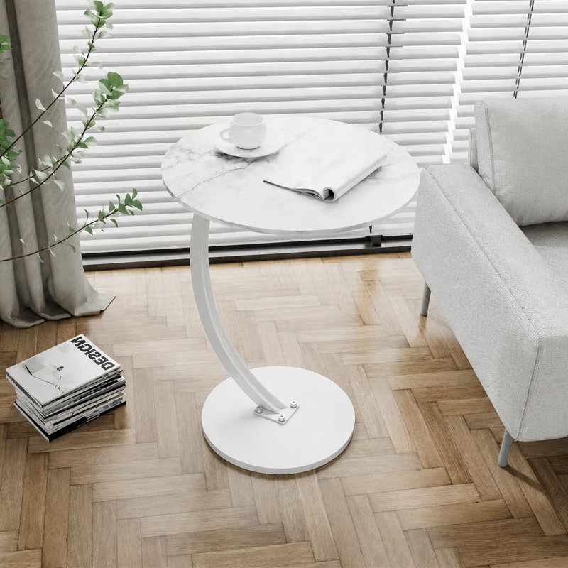 Modern Minimalist Round Wood Grain MDF Stainless Steel End Table For Living Room