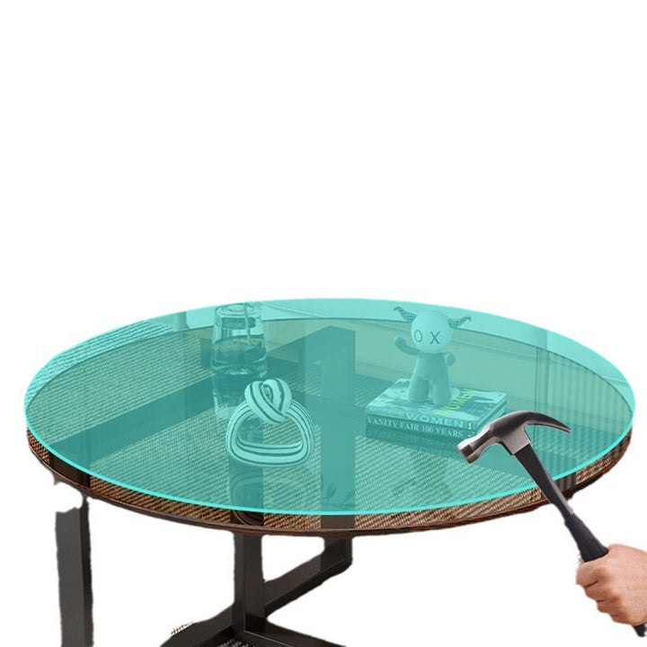 Table basse moderne minimaliste avec dessus en verre et cadre en fer rond à 2 niveaux pour salon 