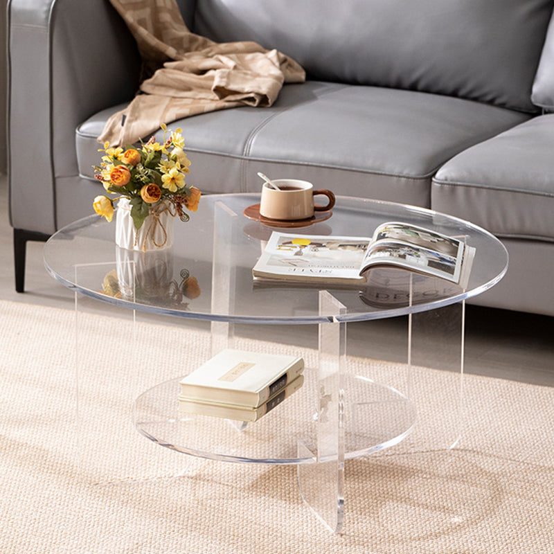 Moderner minimalistischer runder Couchtisch aus Acryl mit 2 Ebenen für das Wohnzimmer 