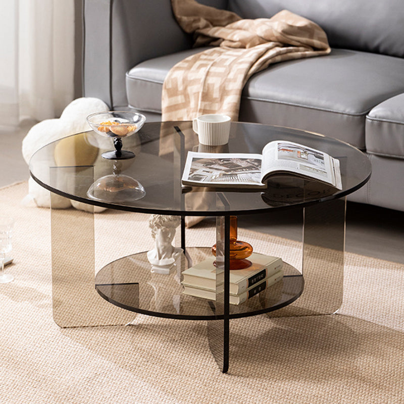 Moderner minimalistischer runder Couchtisch aus Acryl mit 2 Ebenen für das Wohnzimmer 