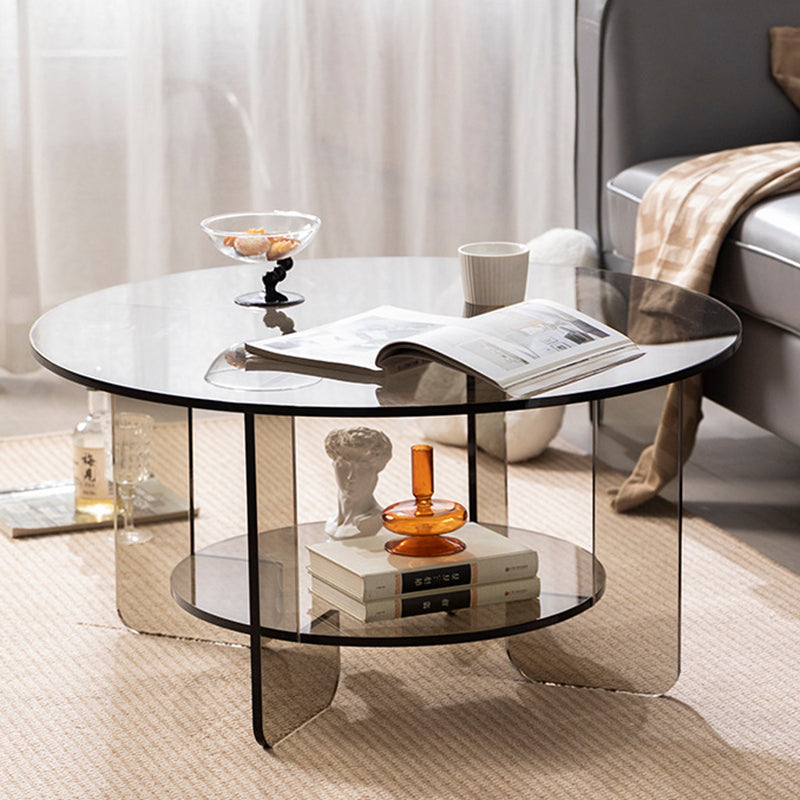 Moderner minimalistischer runder Couchtisch aus Acryl mit 2 Ebenen für das Wohnzimmer 