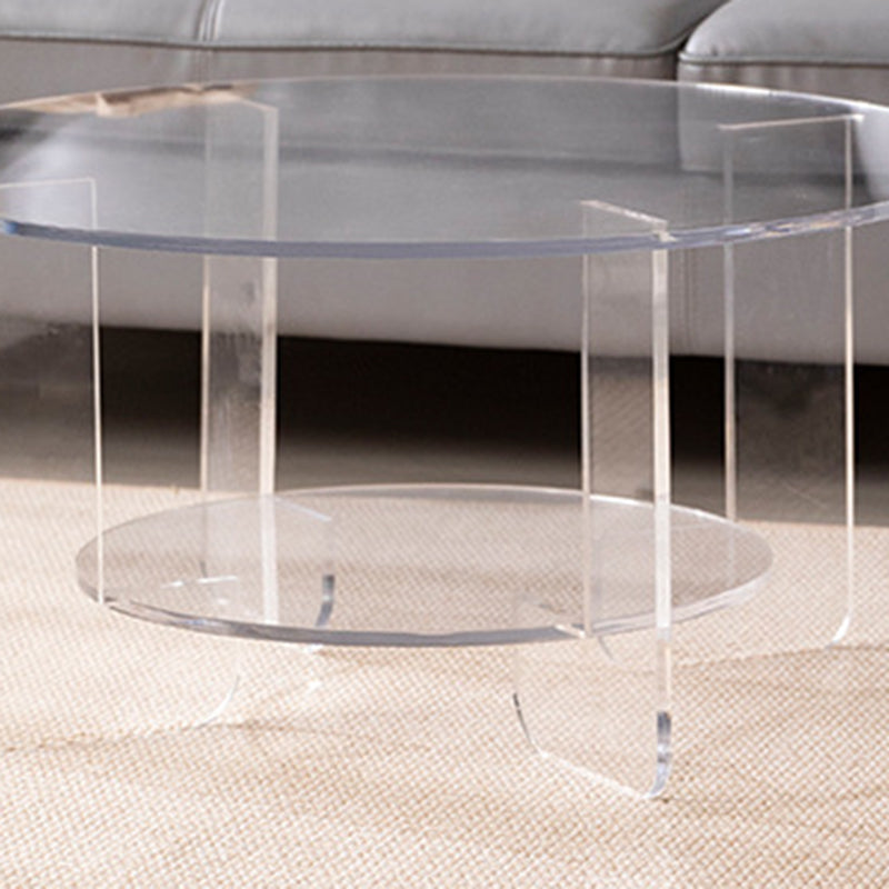 Moderner minimalistischer runder Couchtisch aus Acryl mit 2 Ebenen für das Wohnzimmer 