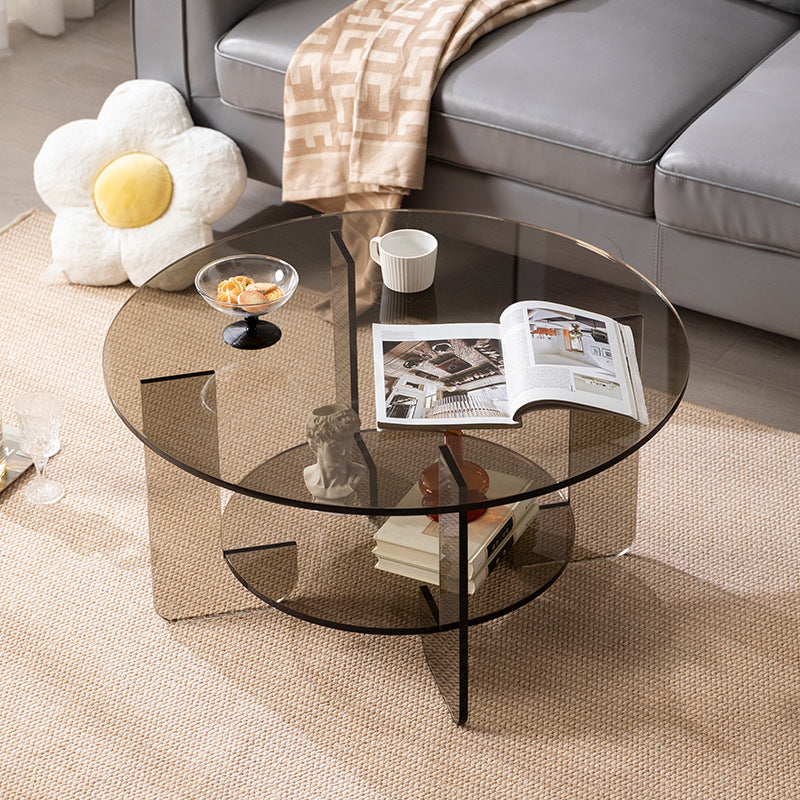 Moderner minimalistischer runder Couchtisch aus Acryl mit 2 Ebenen für das Wohnzimmer 