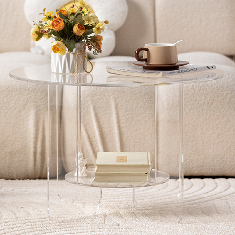 Moderner minimalistischer runder Couchtisch aus Acryl mit 2 Ebenen für das Wohnzimmer 