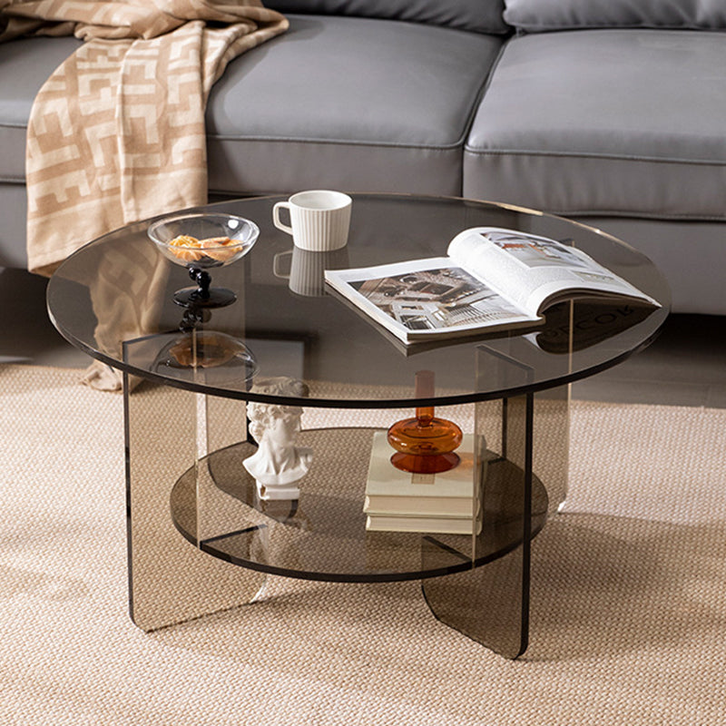 Moderner minimalistischer runder Couchtisch aus Acryl mit 2 Ebenen für das Wohnzimmer 