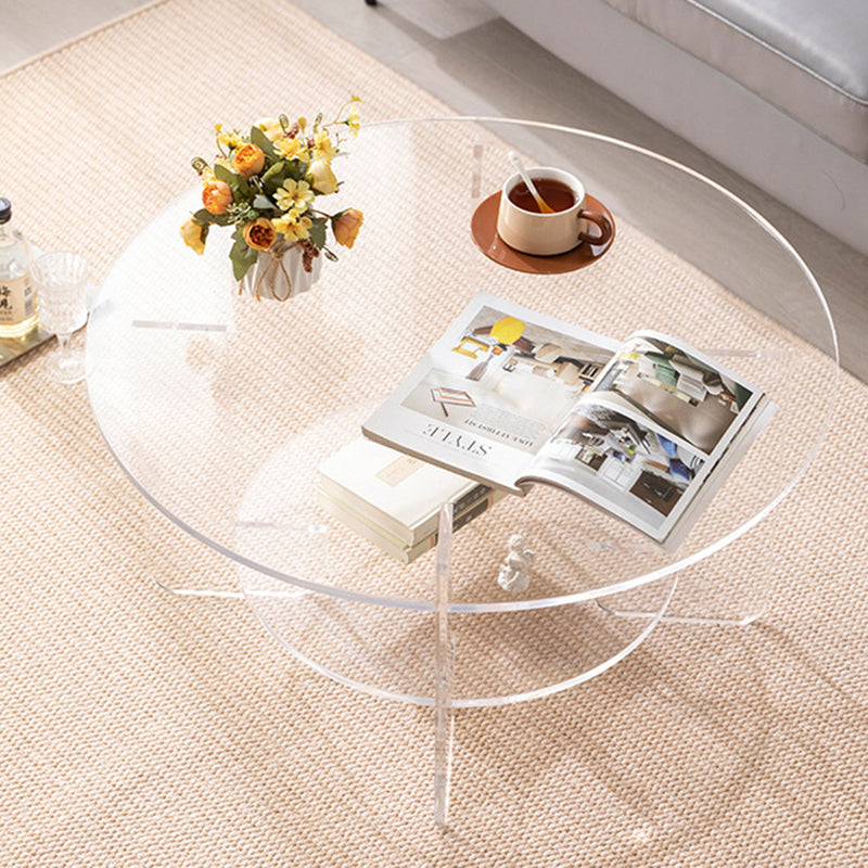 Moderner minimalistischer runder Couchtisch aus Acryl mit 2 Ebenen für das Wohnzimmer 