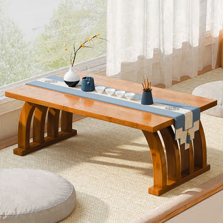 Mesa de centro rectangular curva de bambú de estilo chino tradicional para sala de estar 