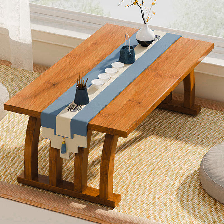 Mesa de centro rectangular curva de bambú de estilo chino tradicional para sala de estar 