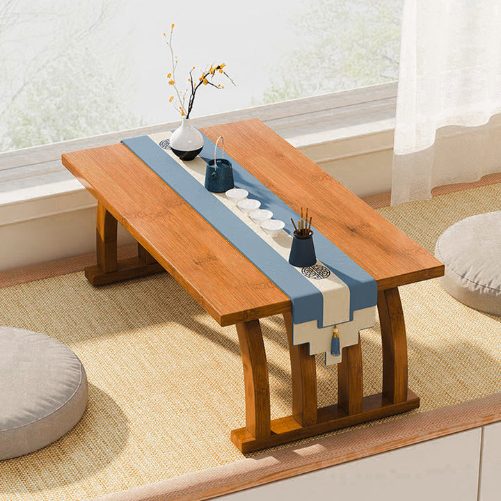Mesa de centro rectangular curva de bambú de estilo chino tradicional para sala de estar 