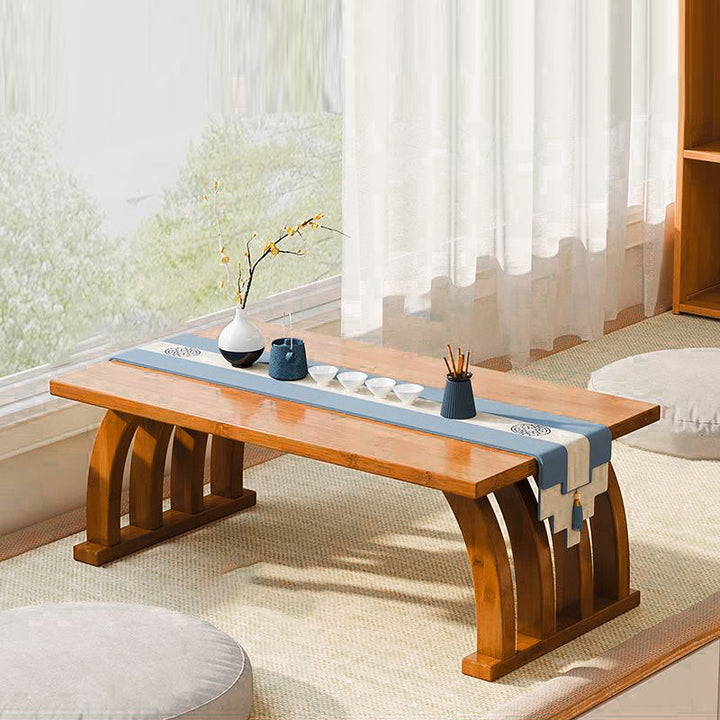Mesa de centro rectangular curva de bambú de estilo chino tradicional para sala de estar 
