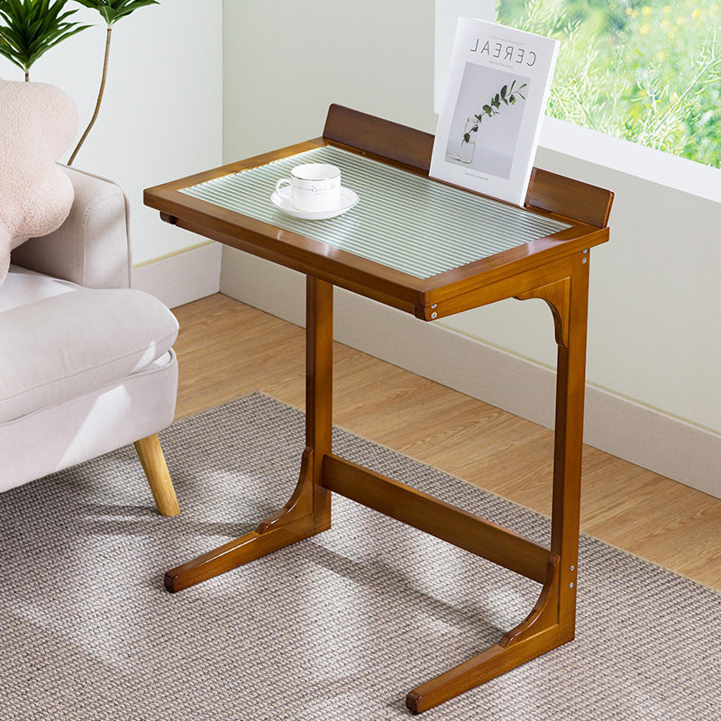 Modern Minimalist Rectangular Bamboo Glass Tabletop End Table For Living Room