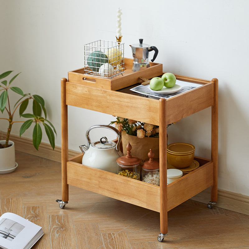Mesa de centro moderna minimalista con marco de madera maciza removible rectangular y superficie de vidrio de 2 niveles y 1 bandeja para sala de estar 