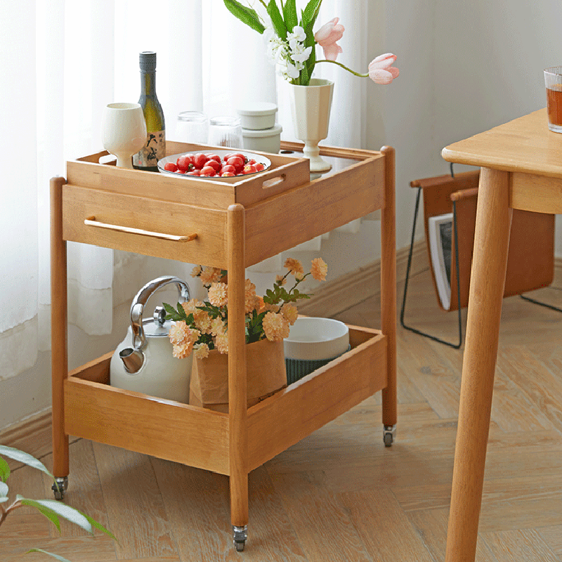 Mesa de centro moderna minimalista con marco de madera maciza removible rectangular y superficie de vidrio de 2 niveles y 1 bandeja para sala de estar 