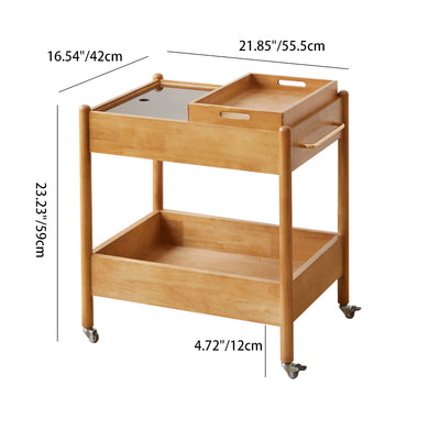 Mesa de centro moderna minimalista con marco de madera maciza removible rectangular y superficie de vidrio de 2 niveles y 1 bandeja para sala de estar 