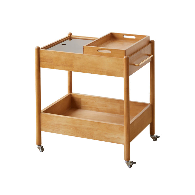 Mesa de centro moderna minimalista con marco de madera maciza removible rectangular y superficie de vidrio de 2 niveles y 1 bandeja para sala de estar 