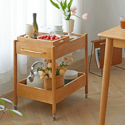 Mesa de centro moderna minimalista con marco de madera maciza removible rectangular y superficie de vidrio de 2 niveles y 1 bandeja para sala de estar 