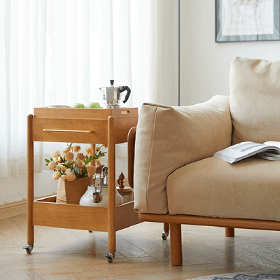 Mesa de centro moderna minimalista con marco de madera maciza removible rectangular y superficie de vidrio de 2 niveles y 1 bandeja para sala de estar 