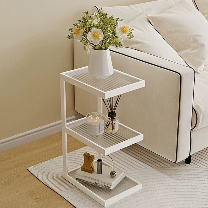Moderner minimalistischer rechteckiger Eisenrahmen-Glas-Beistelltisch mit 3/4 Ebenen für das Wohnzimmer 