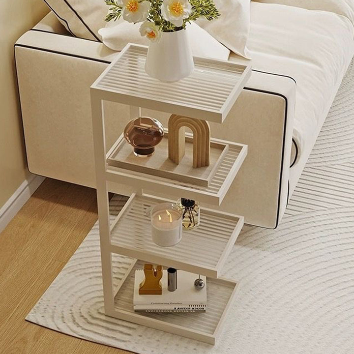 Moderner minimalistischer rechteckiger Eisenrahmen-Glas-Beistelltisch mit 3/4 Ebenen für das Wohnzimmer 