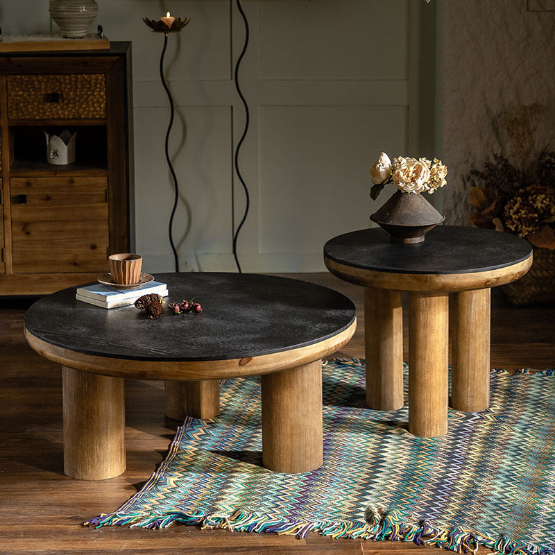 Table basse ronde en cèdre vintage traditionnelle pour salon 