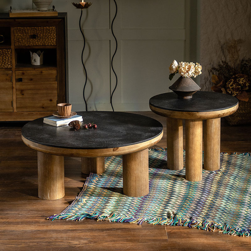 Table basse ronde en cèdre vintage traditionnelle pour salon 