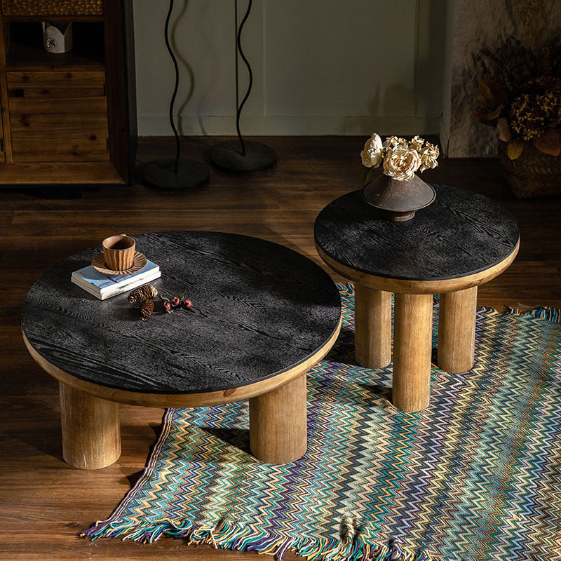 Table basse ronde en cèdre vintage traditionnelle pour salon 