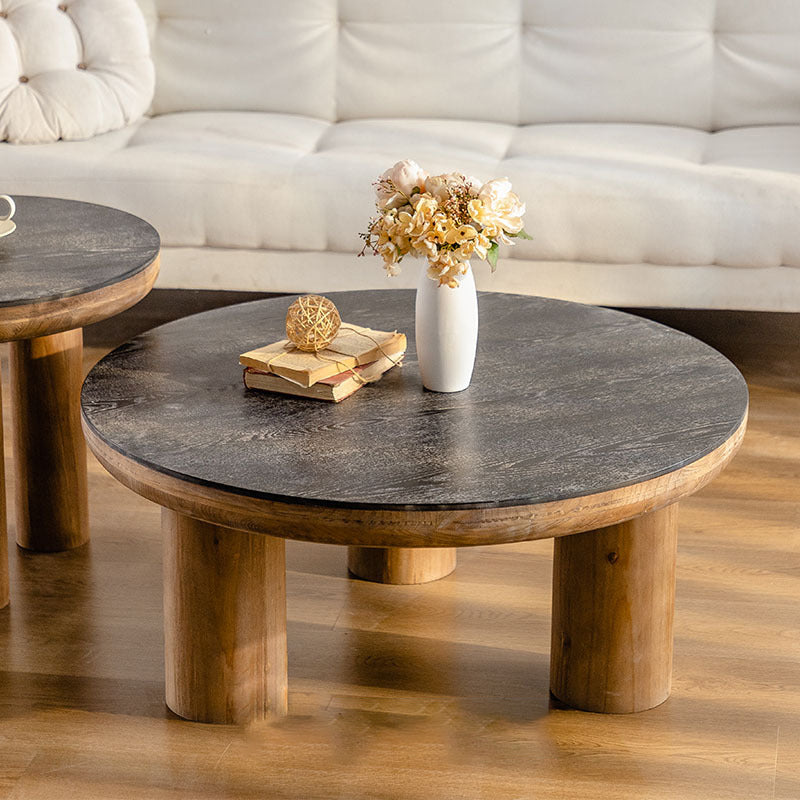 Table basse ronde en cèdre vintage traditionnelle pour salon 