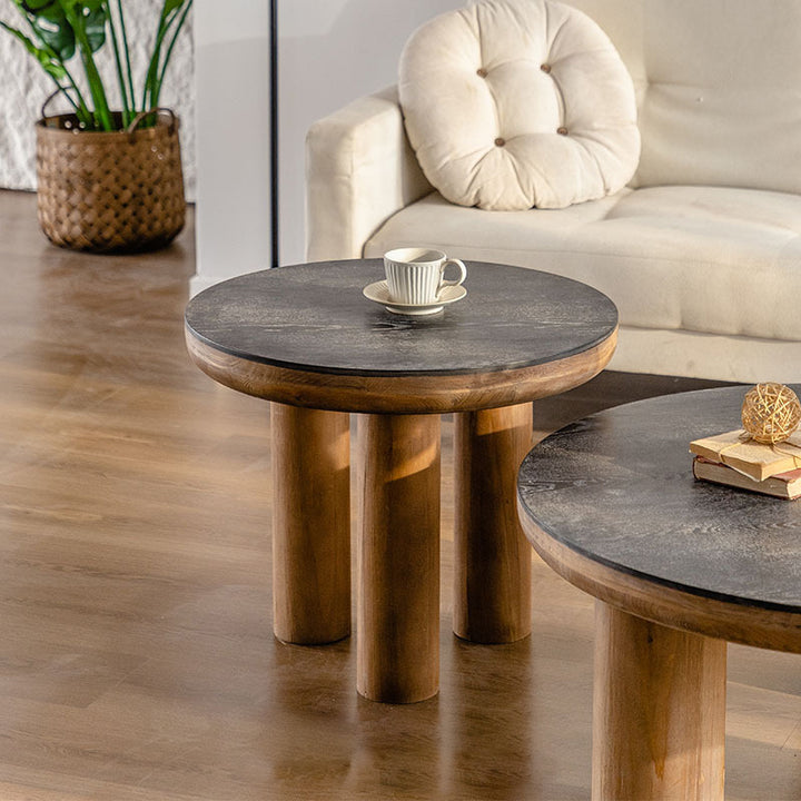 Table basse ronde en cèdre vintage traditionnelle pour salon 