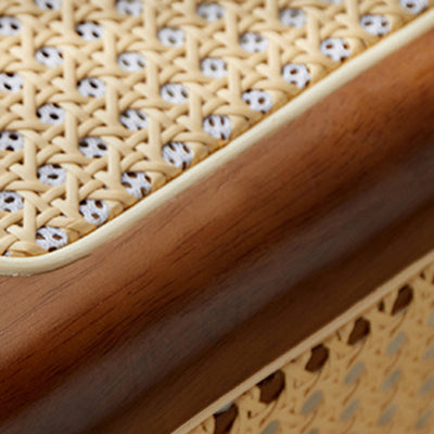 Mesa auxiliar cuadrada tradicional japonesa de madera de caucho y ratán para sala de estar 