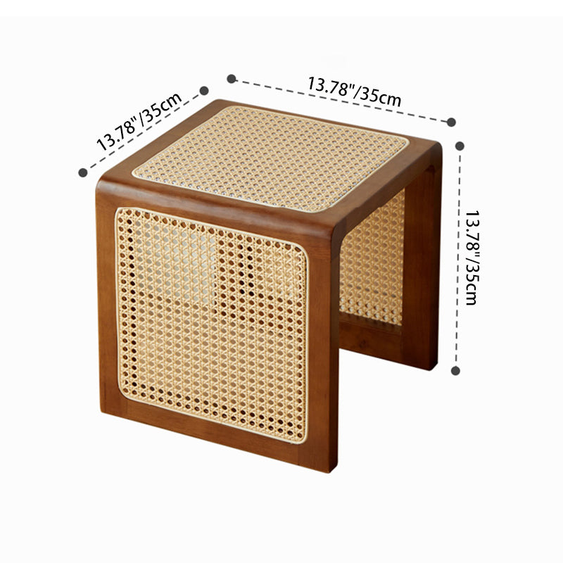 Mesa auxiliar cuadrada tradicional japonesa de madera de caucho y ratán para sala de estar 