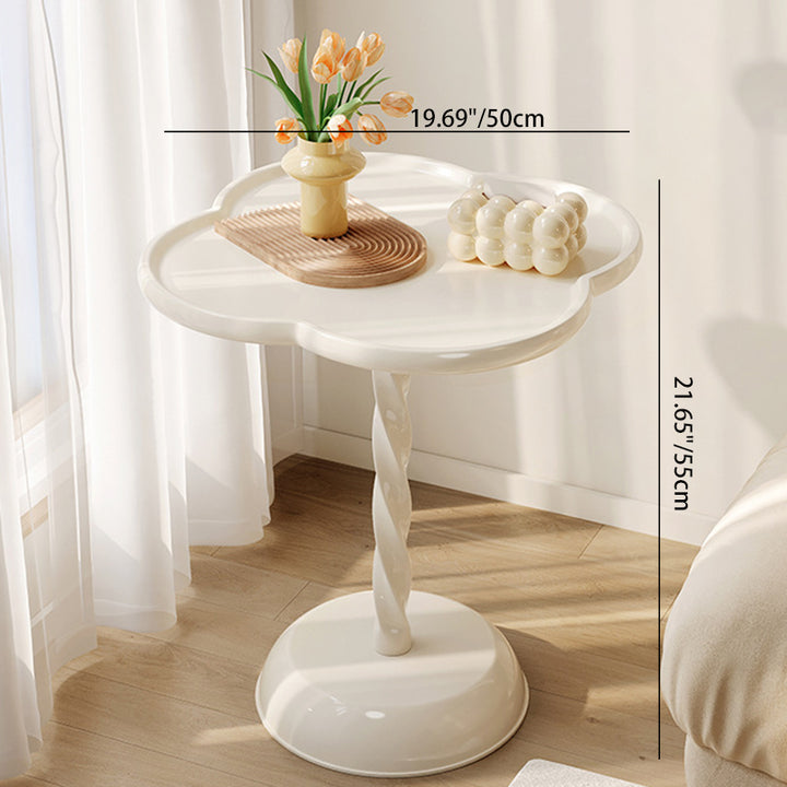 Moderner minimalistischer PP-Couchtisch mit Kleeblatt-Spirale und zylindrischem Sockel fürs Wohnzimmer 