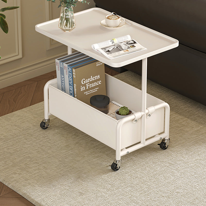 Modern Minimalist Rectangular Iron Frame High Density Panel Artificial Leather End Table 1-Storage For Living Room