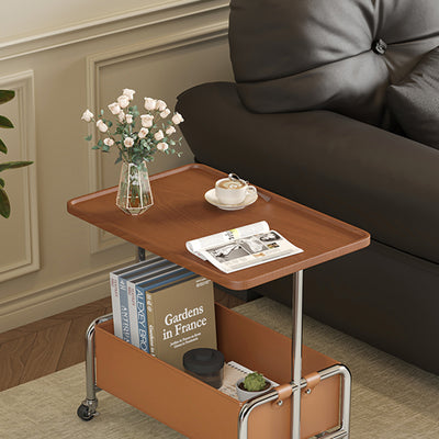 Modern Minimalist Rectangular Iron Frame High Density Panel Artificial Leather End Table 1-Storage For Living Room
