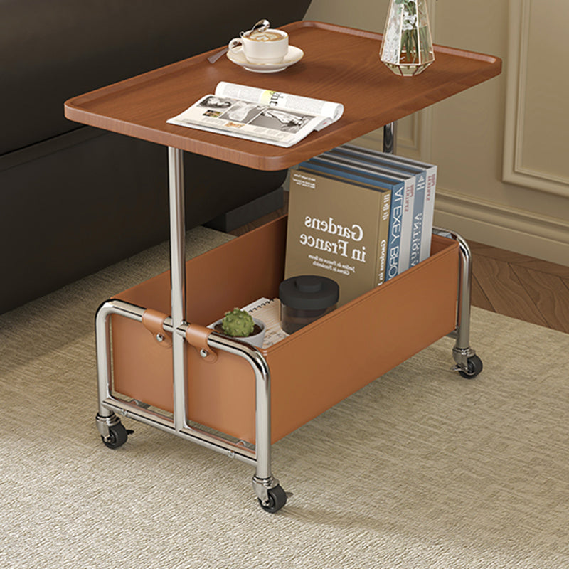 Modern Minimalist Rectangular Iron Frame High Density Panel Artificial Leather End Table 1-Storage For Living Room