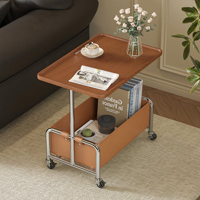 Modern Minimalist Rectangular Iron Frame High Density Panel Artificial Leather End Table 1-Storage For Living Room