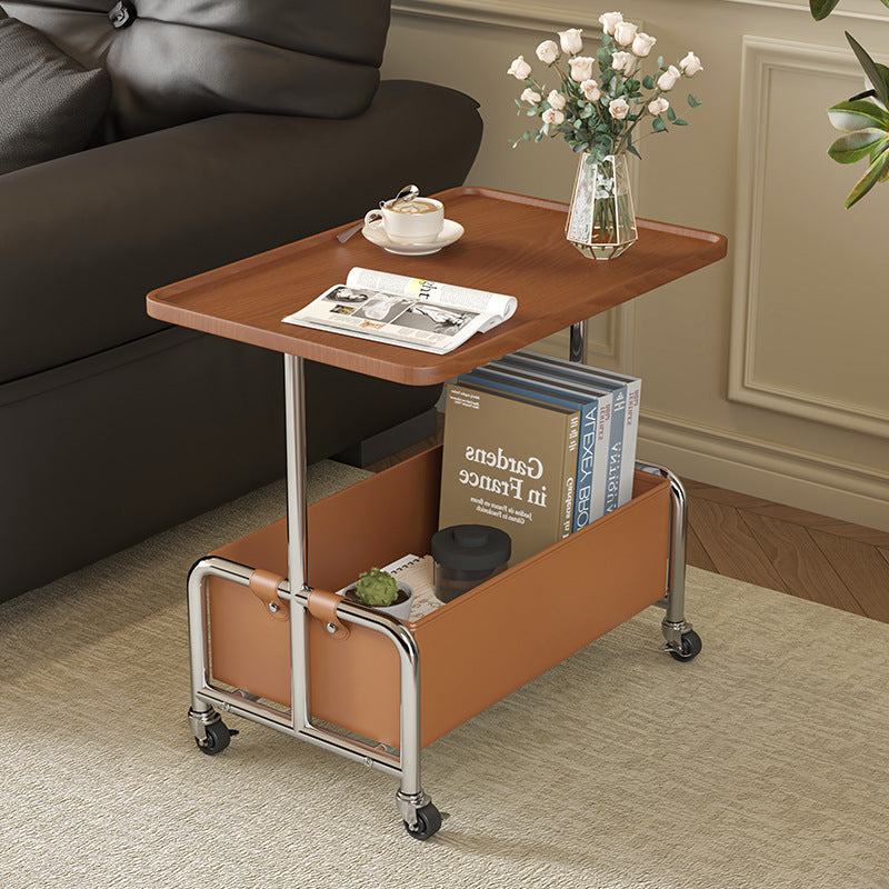 Modern Minimalist Rectangular Iron Frame High Density Panel Artificial Leather End Table 1-Storage For Living Room