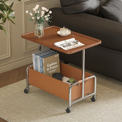 Modern Minimalist Rectangular Iron Frame High Density Panel Artificial Leather End Table 1-Storage For Living Room