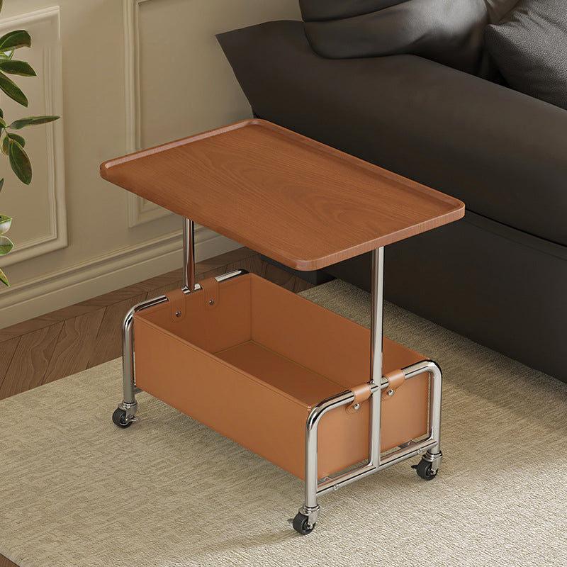 Modern Minimalist Rectangular Iron Frame High Density Panel Artificial Leather End Table 1-Storage For Living Room