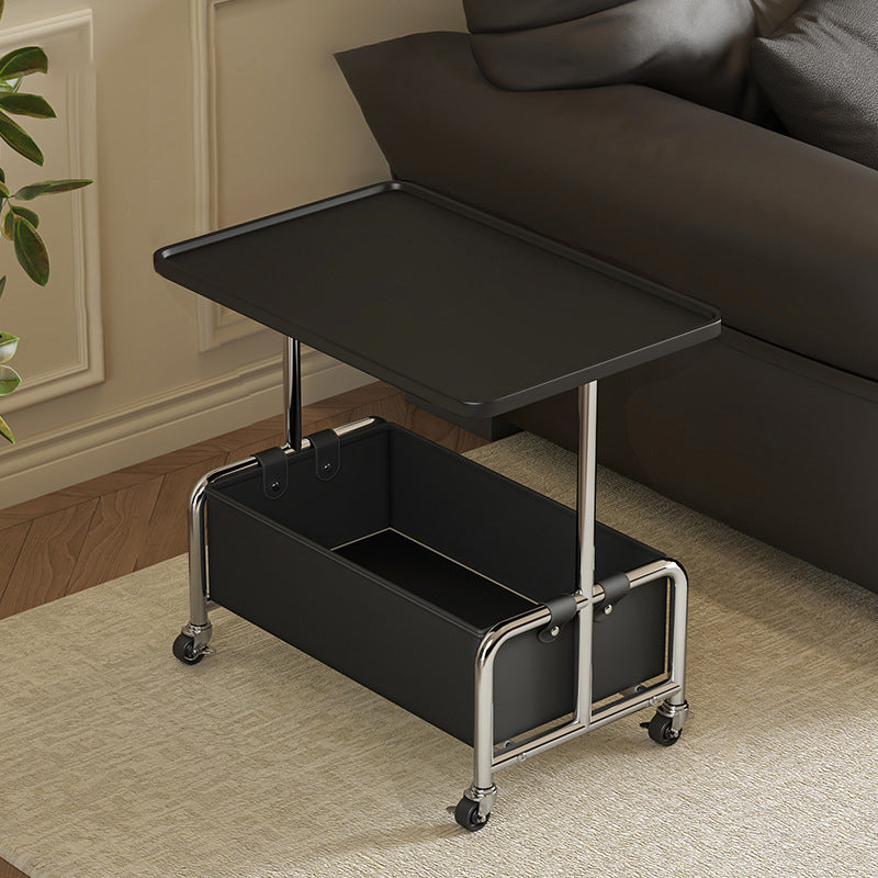 Modern Minimalist Rectangular Iron Frame High Density Panel Artificial Leather End Table 1-Storage For Living Room