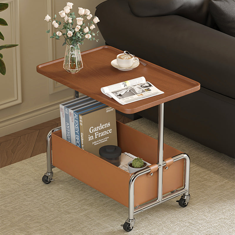 Modern Minimalist Rectangular Iron Frame High Density Panel Artificial Leather End Table 1-Storage For Living Room